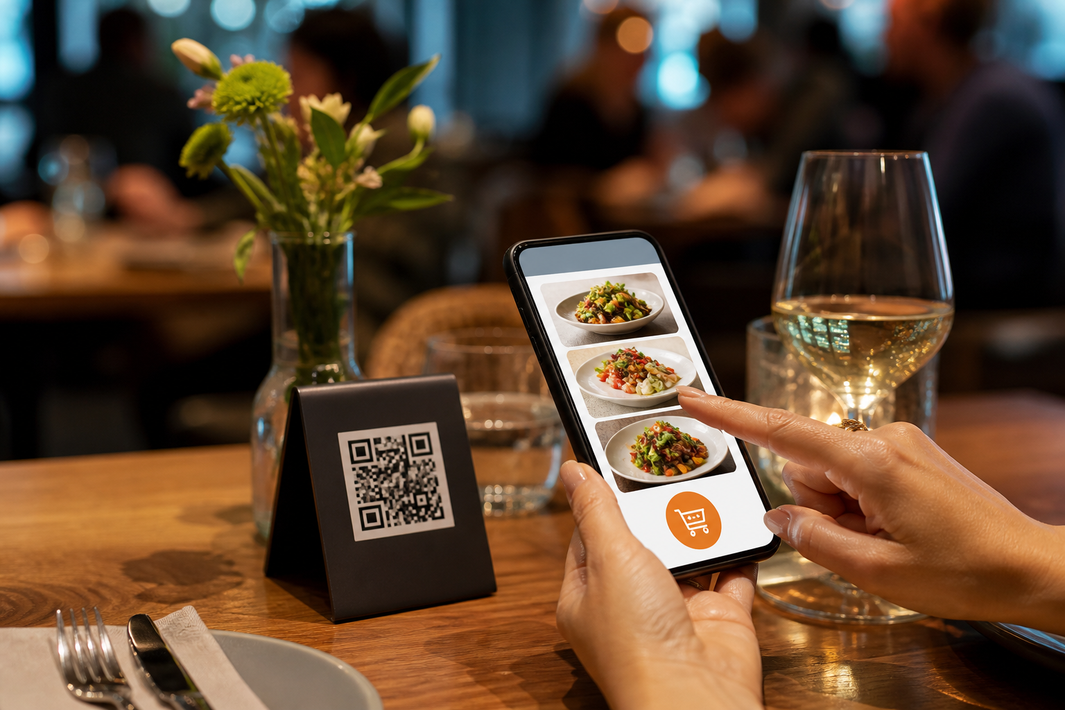 Cliente realizando un pedido desde la mesa con código QR
